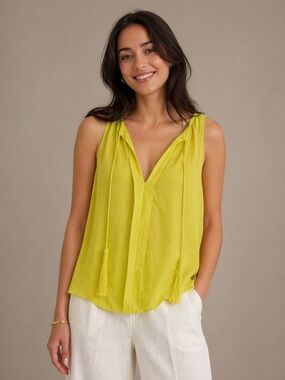 Joie 100% Silk Sleeveless Tassel Tie Blouse